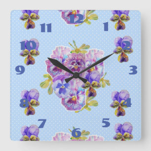 Shabby Chic Blue Pansies Pansy Floral Dot Clock