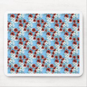 Shabby chic blue red floral flower print by LeahG Mouse Pad