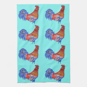 Shabby Chic Blue Rooster Chicken Kitchen Tea Towel