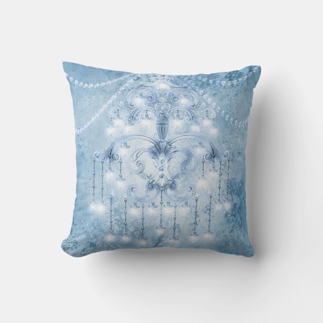 Shabby Chic Blue White Chandeliers Watercolor Throw Pillow (Front)