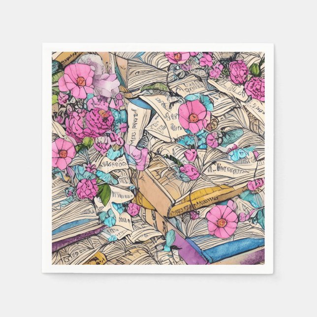 Shabby Chic Book File Illustration Napkins (Front)