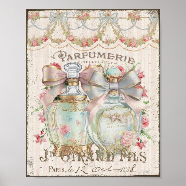 Shabby Chic Bouteilles de parfum Poster en françai (Devant)