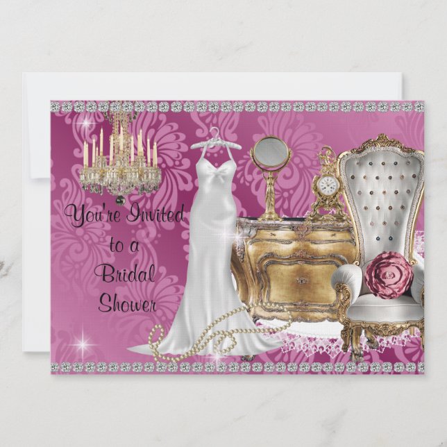 Shabby Chic BRIDAL SHOWER INVITATION DAMASK Wallpa (Front)