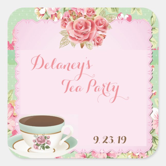 Shabby Chic Bridal Shower tea party stickers (Front)