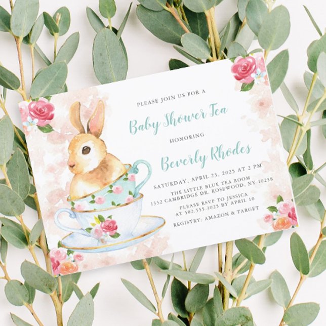 Shabby Chic Bunny Baby Shower Tea Party Invitation (Creator Uploaded)