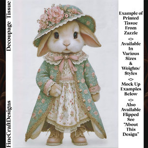 Shabby Chic Bunny in Floral Dress EV6L Decoupage Tissue Paper