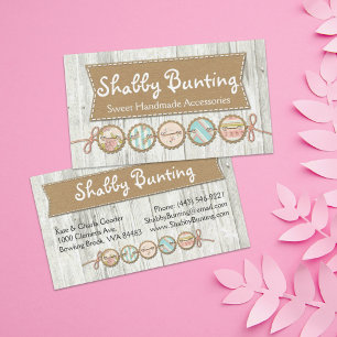 Shabby Chic Bunting on Rustic White Painted Wood Business Card
