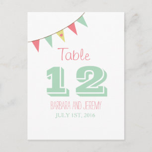 Shabby Chic Bunting Table Number Pink and Mint Postcard