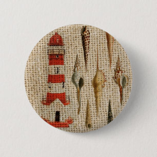 shabby chic burlap coastal seashell lighthouse 2 inch round button