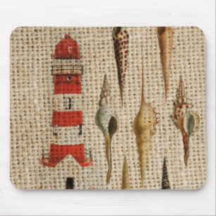 shabby chic burlap coastal seashell lighthouse mouse pad