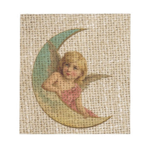 Shabby chic burlap crescent moon victorian angel notepad