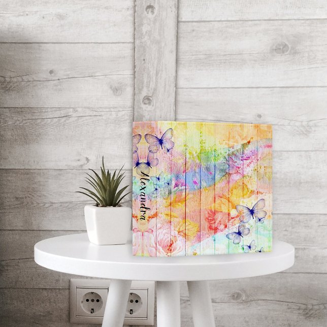 Shabby Chic Butterflies and Roses on Rustic Wood Binder (Creator Uploaded)