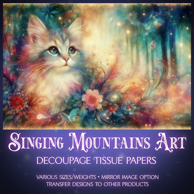 Shabby Chic Cat Among Wildflowers Decoupage  Tissue Paper (Creator Uploaded)