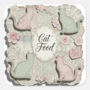 Shabby Chic. Cat Food, by Natasha Us   Square Sticker