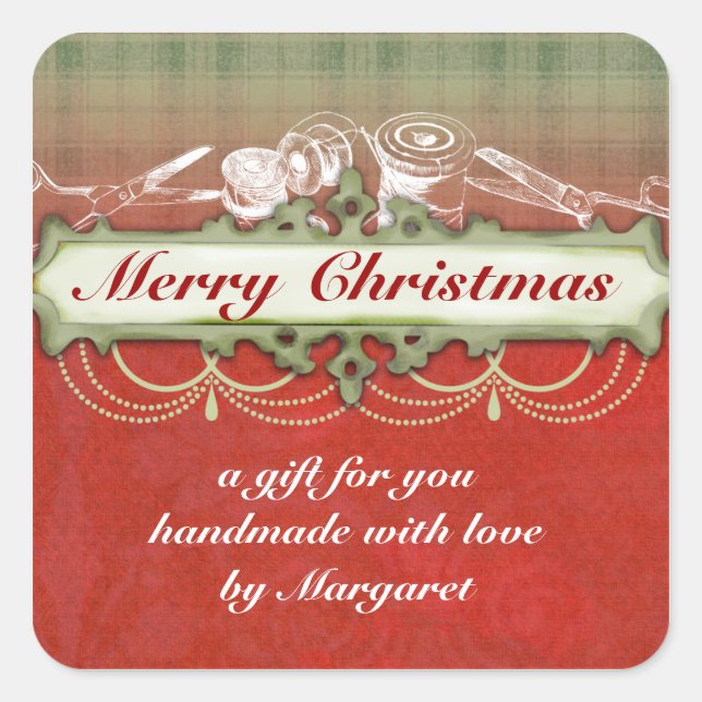 Shabby chic chandelier Christmas holiday sewing Square Sticker (Front)