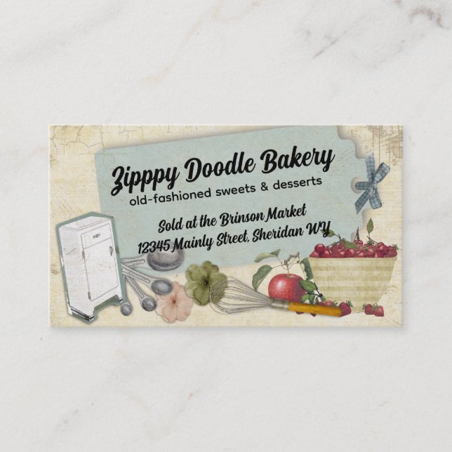 Shabby chic cherry icebox cooking baking biz cards (Front)