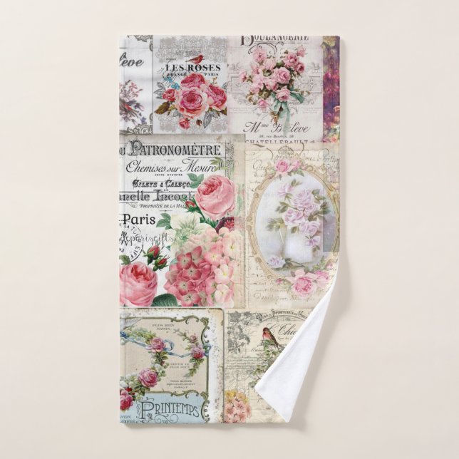 Shabby chic collage,country victorian,decoupage, b hand towel (Hand Towel)