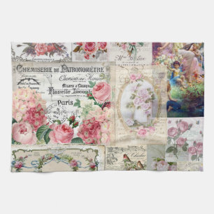 Shabby chic collage,country victorian,decoupage, b kitchen towel