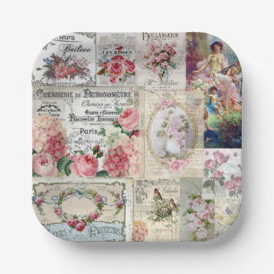Shabby chic collage,country victorian,decoupage, b paper plate