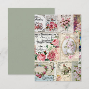 Shabby chic collage,country victorian,decoupage, b thank you card