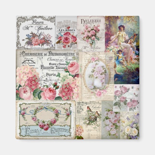 Shabby chic collage,country victorian,decoupage magnet (Front)