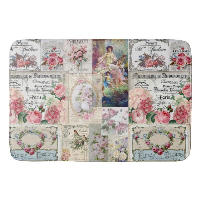 Shabby chic collage,country victorian,decoupage,mo bath mat (Front)