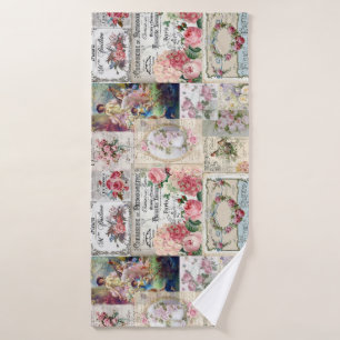 Shabby chic collage,country victorian,decoupage,mo bath towel