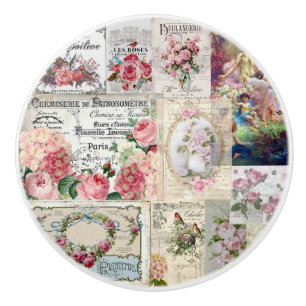 Shabby chic collage,country victorian,decoupage,mo ceramic knob
