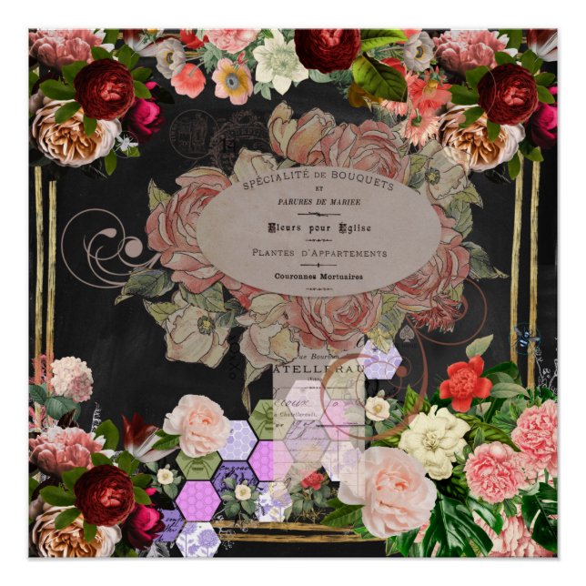 Shabby chic collage, French chic,country rustic Poster (Front)