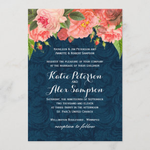 Shabby Chic Coral et Navy Blue Faire-part de maria