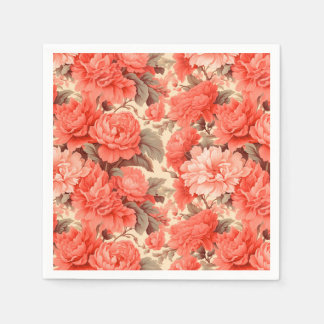 Shabby chic coral flowers napkin