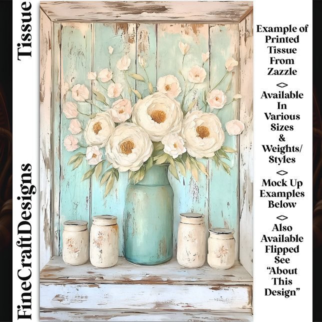 Shabby Chic Cream Peonies, Aqua Jug DV5R Decoupage Tissue Paper (Creator Uploaded)
