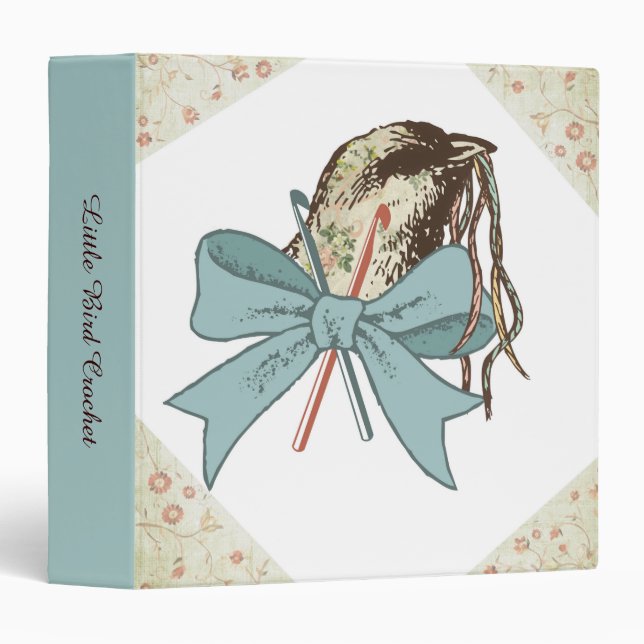 Shabby chic crochet hooks yarn bird ribbon bow binder (Front/Spine)