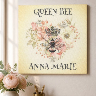 Shabby Chic Crown Bee Personalized Canvas Print