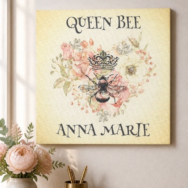 Shabby Chic Crown Bee Personalized Canvas Print (Creator Uploaded)