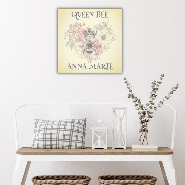 Shabby Chic Crown Bee Personalized Canvas Print (Creator Uploaded)