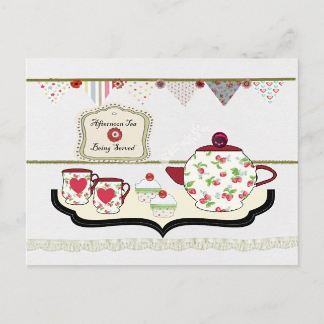 Shabby Chic Cute Tea Party Postcard (Front)