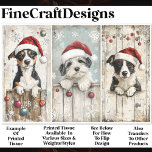 Shabby Chic Cute Xmas Puppy Puppies AM6 Decoupage Tissue Paper<br><div class="desc">🖤 Spread some puppy love this Christmas with this adorable tissue paper design featuring three playful pups in Santa hats! Perfect for holiday decoupage, (and ideal for decoupage candles and wine bottles), mixed media, or gift wrapping, this design showcases cute puppies peeking over rustic fences, surrounded by snowflakes and festive...</div>