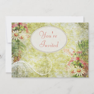 Shabby Chic Daisy & Wildflowers Birthday Party Invitation