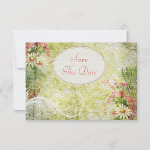 Shabby Chic Daisy & Wildflowers Save The Date Invitation