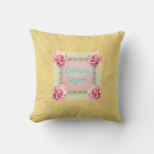 Shabby Chic Damask Rose Lace Personalized Throw Pillow