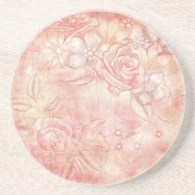 Shabby Chic Decor Pink & Peach Floral Decoupage Coaster (Front)