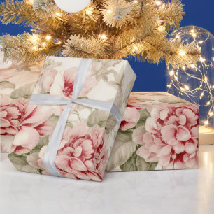 Shabby Chic Distressed Christmas Floral Tartan Wrapping Paper