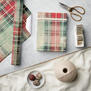 Shabby Chic Distressed Christmas Tartan Wrapping Paper