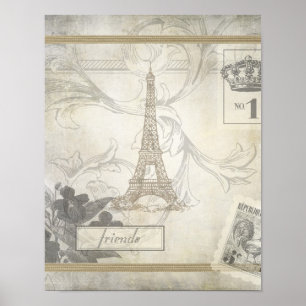 Shabby Chic Eiffel Tower Collage Poster