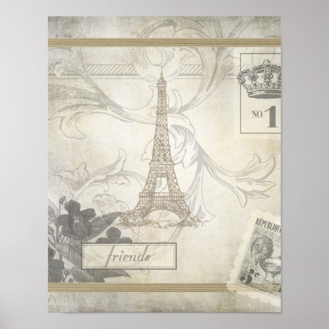 Shabby Chic Eiffel Tower Collage Poster (Front)