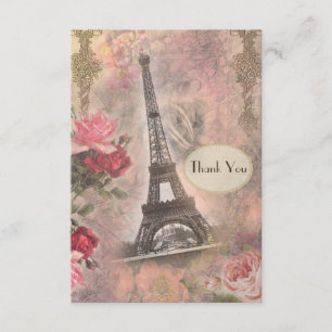 Shabby Chic Eiffel Tower & Roses Wedding Thank You Card