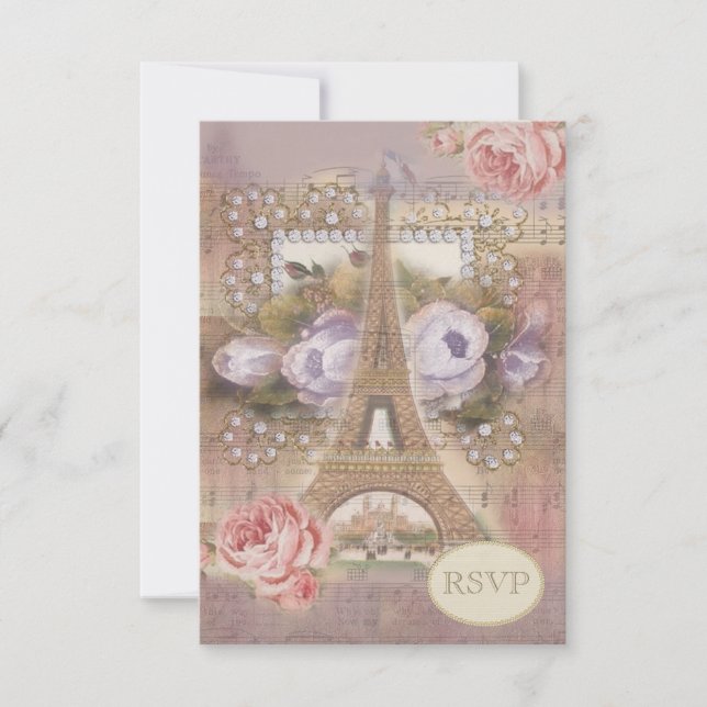 Shabby Chic Eiffel Tower RSVP (Front)