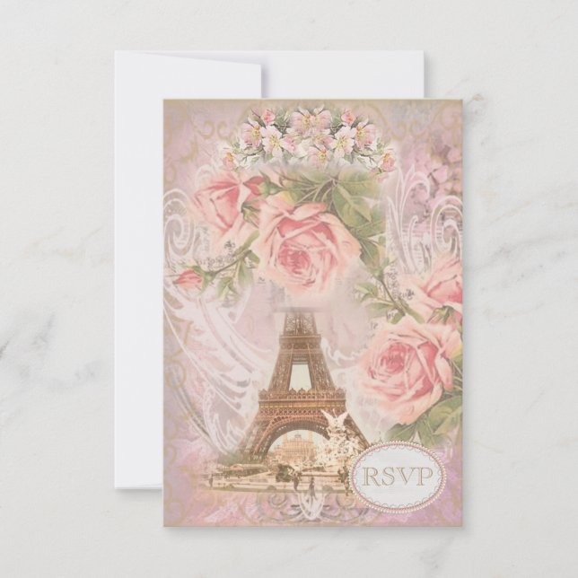Shabby Chic Eiffel Tower RSVP (Front)