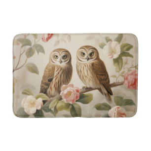 Shabby Chic Elegant Owls Bath Mat